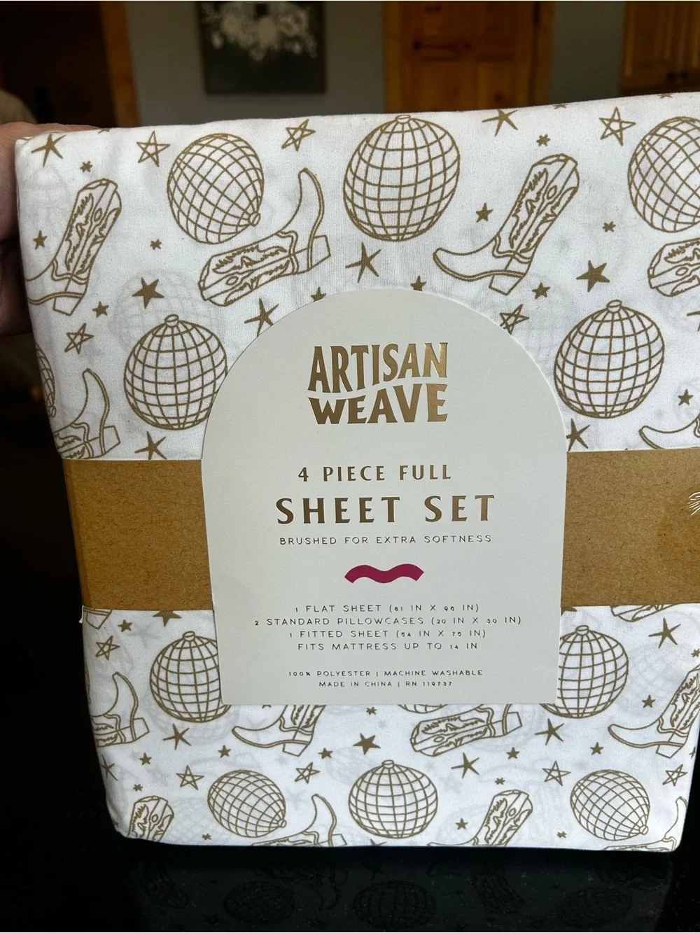 Artisan Weave White Sheet Set with Gold Western Print
